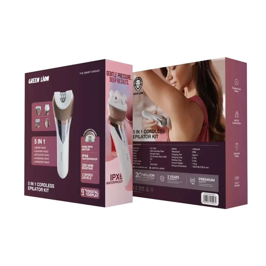 Green Lion 5 in 1 Cordless Epilator Kit – White-04