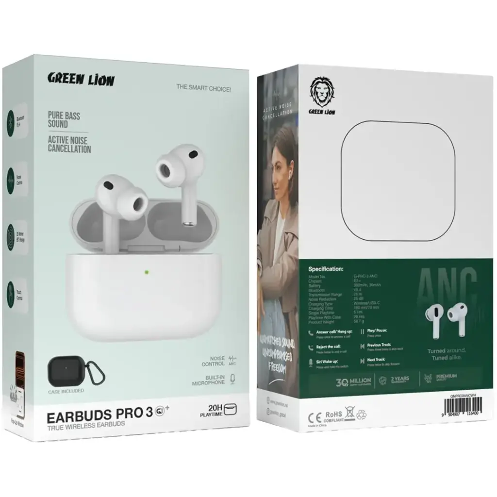 Green Lion Earbuds Pro 3 True Wireless Earbuds – White2