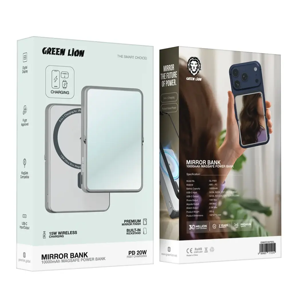 Green Lion Mirror Bank 10000mAh MagSafe Power Bank – Silver2